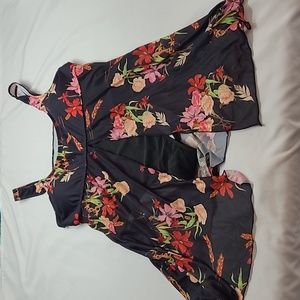 Shein Plus size 4xl floral print one piece swimsuit swim dress sheer skirt